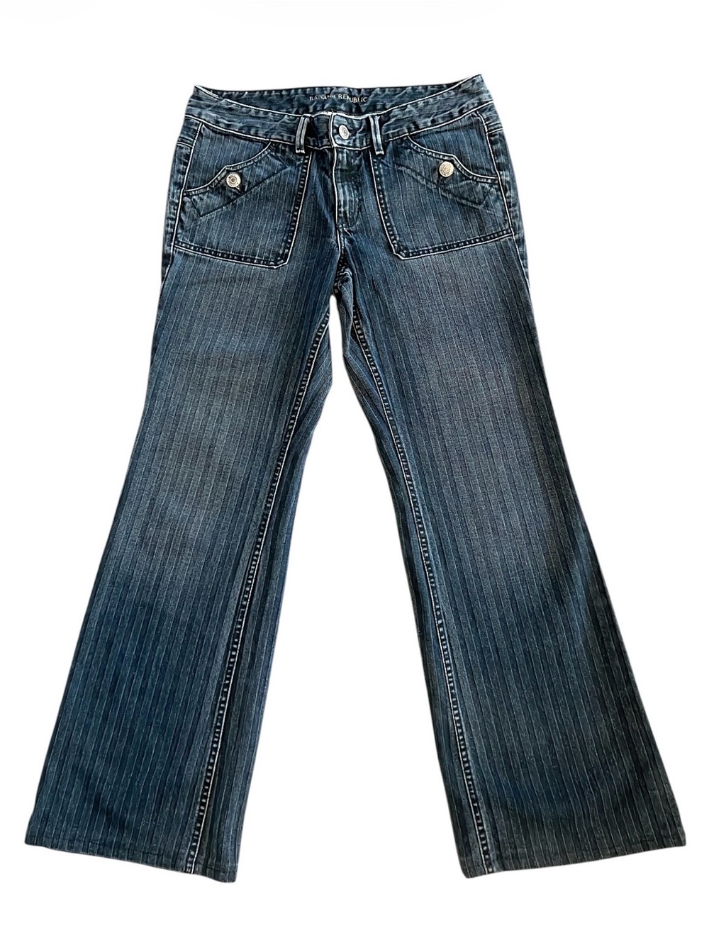Banana Republic Y2K Dark Wash Striped Flare Jeans Patch Pocket Size 6